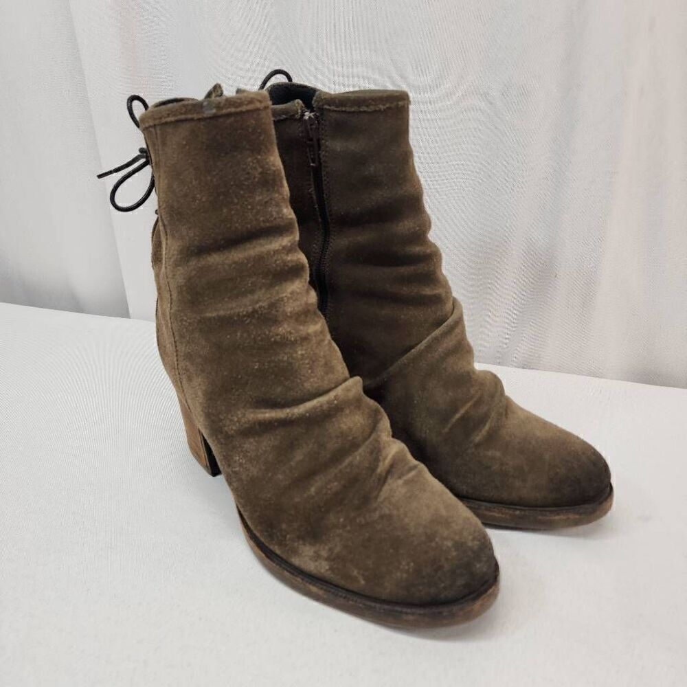 BOS. & CO. Size 40 US 9.5-10 Barlow Suede Slouch Lace Up Rear Side Zipper Ankle